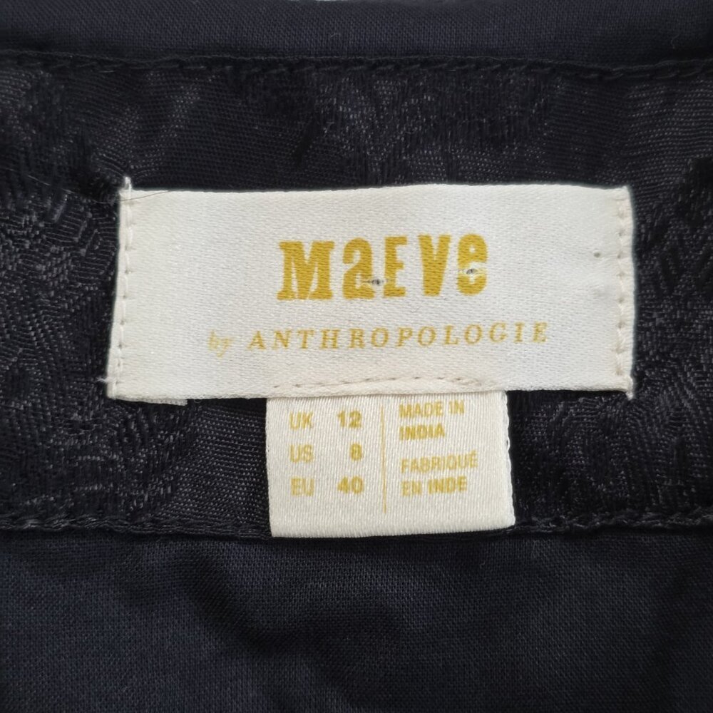 Maeve Christine Dress Women 8 Black Floral Satin Belted Eyelet Lined Whimsigoth - Picture 3 of 16